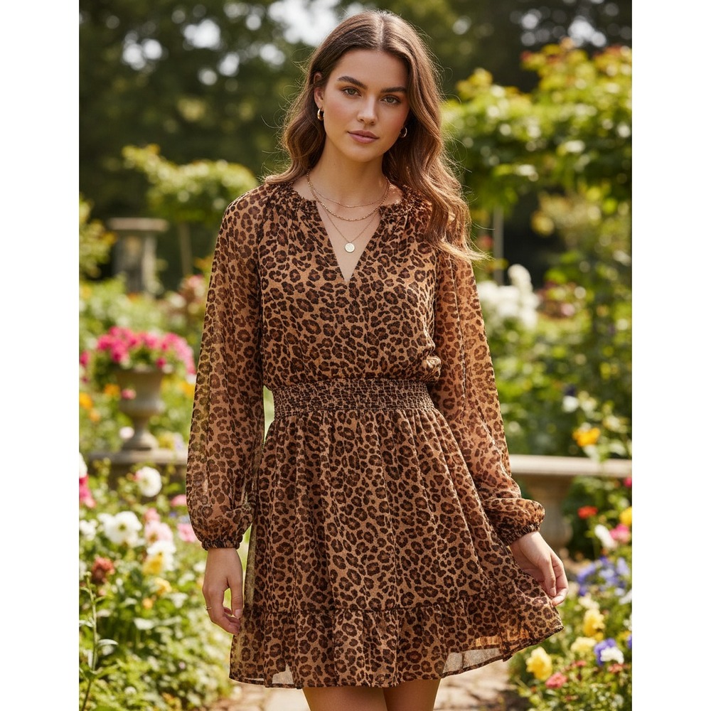 Old Navy XL Tall Mini Dress Animal Ruffle Safari Boho Whimsigoth Glam Grunge